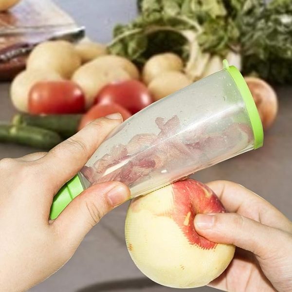 "2-in-1 Storage Peeler with Trash Bin – Stainless Steel Fruit & Veggie Cutter Tool"