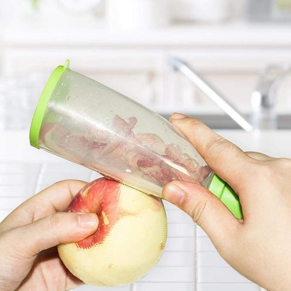 "2-in-1 Storage Peeler with Trash Bin – Stainless Steel Fruit & Veggie Cutter Tool"