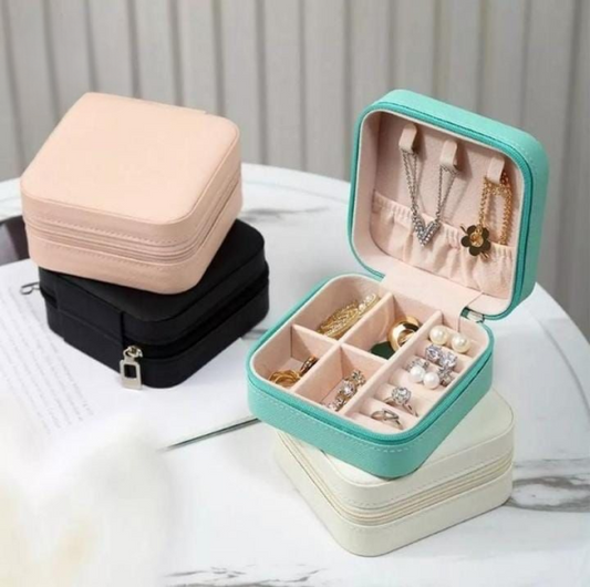 Compact Travel Jewelry Organizer Box – Leather Zip Case