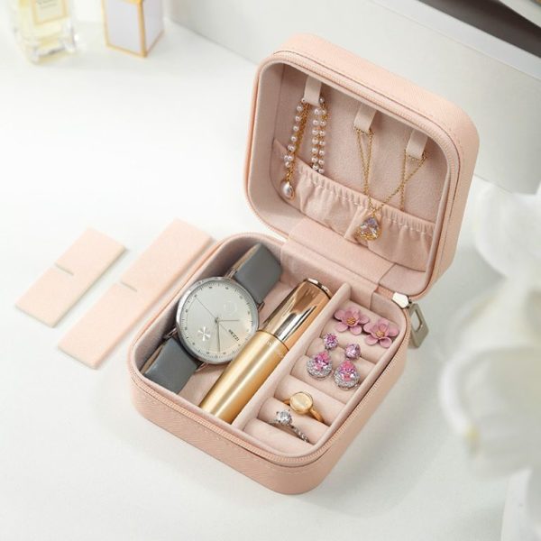 Compact Travel Jewelry Organizer Box – Leather Zip Case