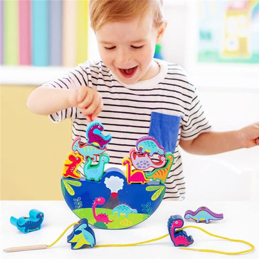 Wooden Dinosaur Stacking Toy – Montessori Motor Skills Game for Kids 3+