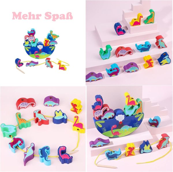 Wooden Dinosaur Stacking Toy – Montessori Motor Skills Game for Kids 3+