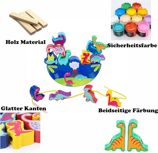 Wooden Dinosaur Stacking Toy – Montessori Motor Skills Game for Kids 3+