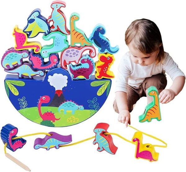 Wooden Dinosaur Stacking Toy – Montessori Motor Skills Game for Kids 3+