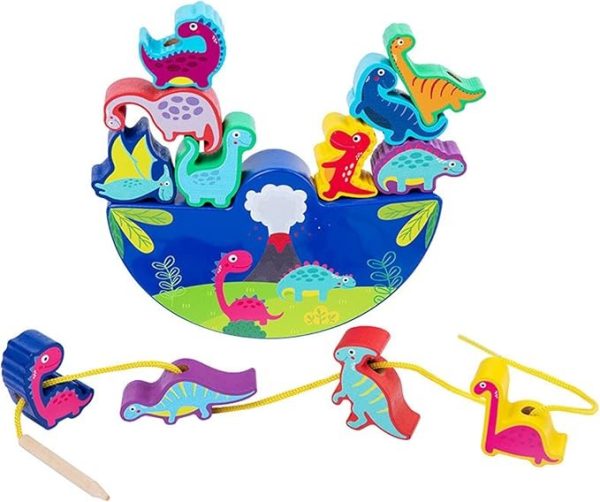 Wooden Dinosaur Stacking Toy – Montessori Motor Skills Game for Kids 3+