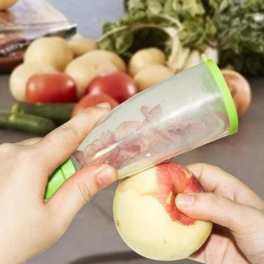 "2-in-1 Storage Peeler with Trash Bin – Stainless Steel Fruit & Veggie Cutter Tool"