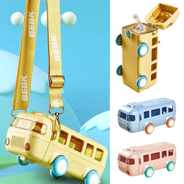 Bus Shape Water Bottle – 500ml Kids School Bottle with Strap